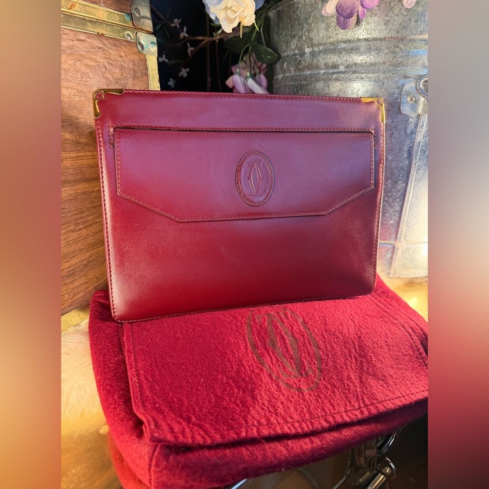 Cartier Vintage Must de Cartier Bordeaux  Leather Clutch with Dust bag